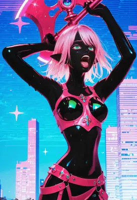 Neon Warrior with Pink Battle Axe