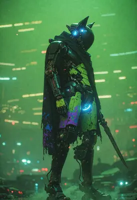 Neon Cat Mech Cyberpunk Warrior