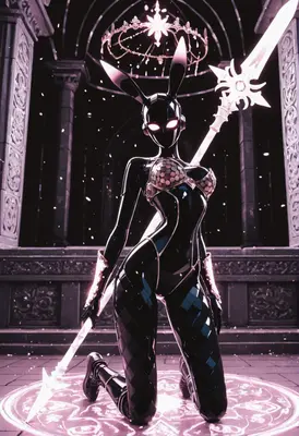 Black Rabbit Knight with Glowing Spear
