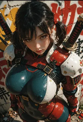 Dual Katana Cyberpunk Warrior Girl
