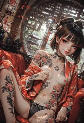 Tattooed Beauty in Traditional Chamber