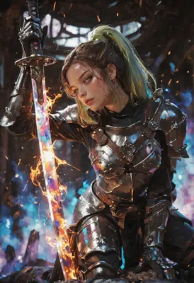 Warrior Maiden With Flaming Crystal Blade