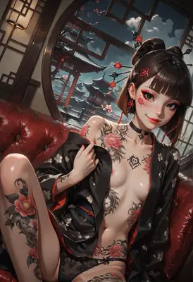 Tattooed Beauty in Traditional Setting