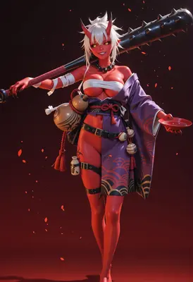 Red Oni Warrior with Spiked Club