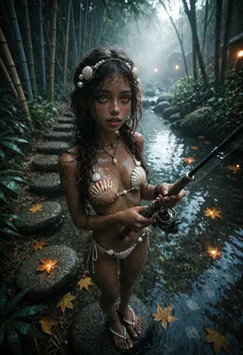 Serene Seashell Angler in Bamboo Forest
