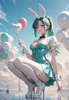 Anime Bunny Girl With Pastel Balloons
