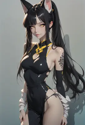 Cat Girl in Sleek Black Latex