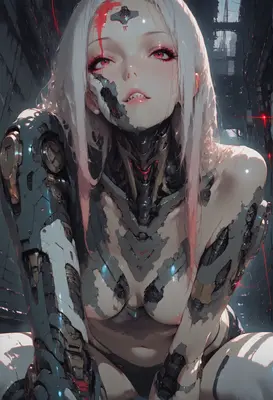 Broken Cybernetic Android in Shadows