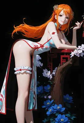 Elegant Orange Haired Beauty in Qipao