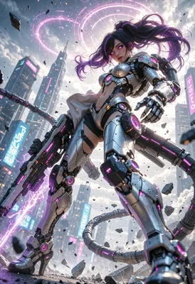 Cybernetic Warrior in a Neon City