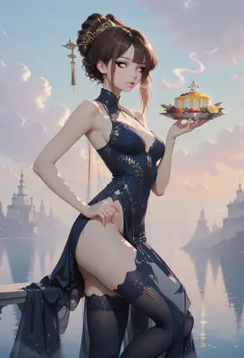 Elegant Maiden Serving a Sweet Treat