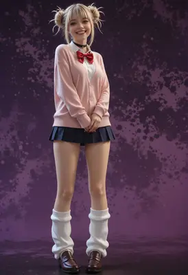 Cheerful Schoolgirl in Pink Cardigan