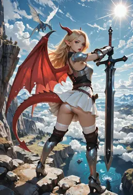 Dragon Knight Standing Above The Clouds