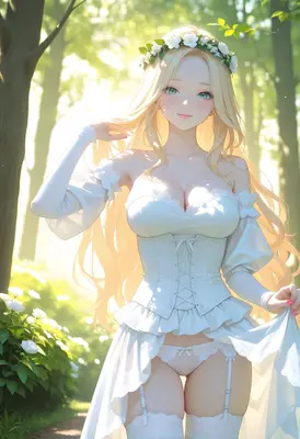 Blonde Maiden in a Sunlit Forest