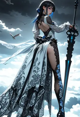 Elegant Warrior With Blue Rose Sword
