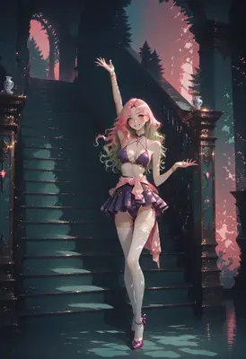 Pink Haired Beauty on Grand Stairs