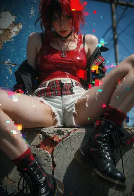 Glitch Punk Rebel in Red