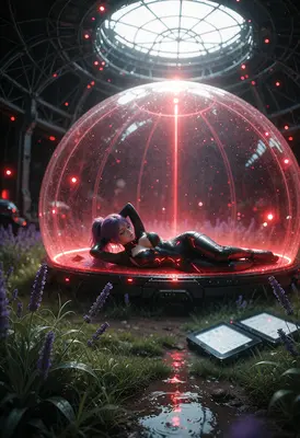 Cybernetic Beauty in Red Stasis