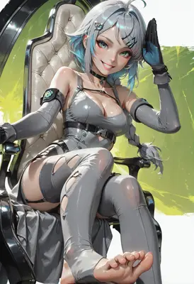 Confident Girl in Grey Latex Techwear