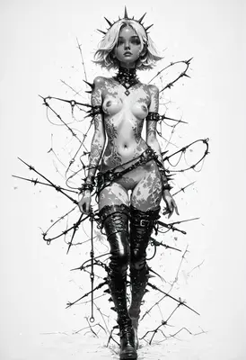 Gothic Maiden Amidst Barbed Wire