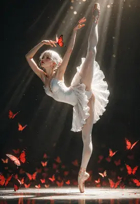 Graceful Ballerina Amidst Red Butterflies