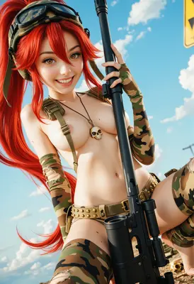 Redheaded Sniper in Tactical Camouflage Gear