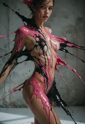 Abstract Pink and Black Paint Splatter