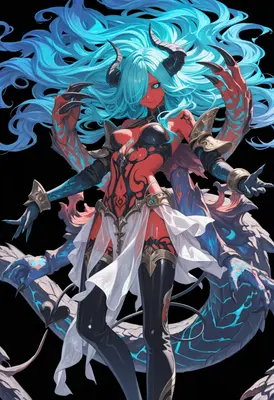 Fiery Demon Queen with Flowing Hair