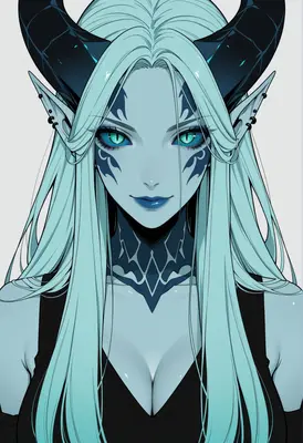 Ethereal Blue Demon Elf Portrait