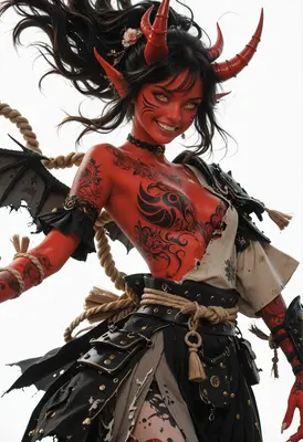 Smiling Red Oni Demon Warrior