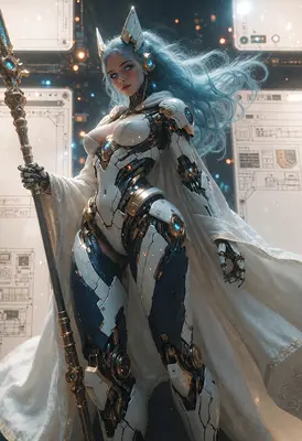 Cybernetic Priestess with Glowing Staff