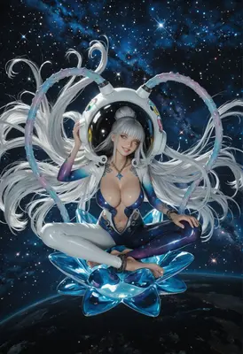 Cosmic Lotus Astronaut in Deep Space