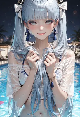 Wet Hair Night Swim Anime Girl