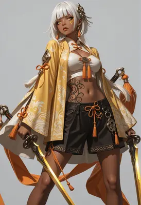 Dual Wielding Warrior in Golden Attire