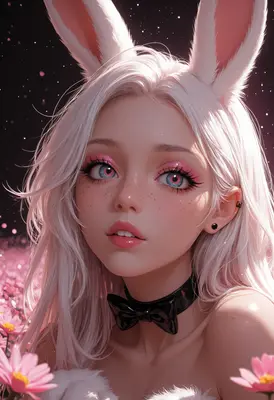 Ethereal Bunny Girl in Pink Field
