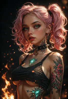 Pink Haired Punk Girl with Tattoos