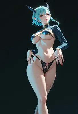 Blue Haired Horned Demoness