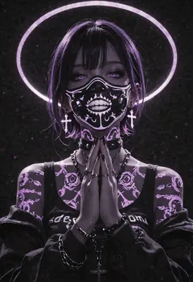 Neon Halo Cyberpunk Prayer