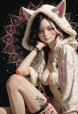 Rose Petal Cat Girl Portrait