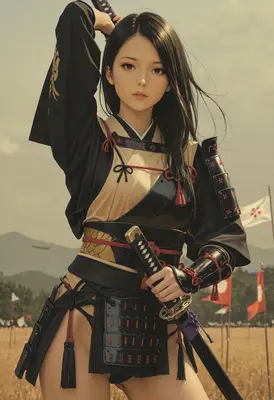 Stoic Warrior in Traditional Samurai Armor