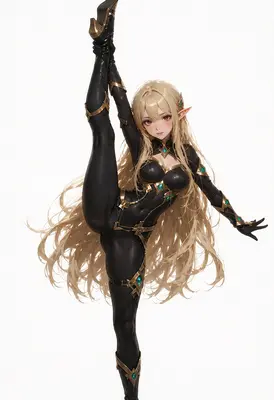 Elegant Elf Warrior Performing High Kick