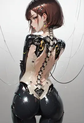 Cyborg Girl with Exposed Mechanical Spine