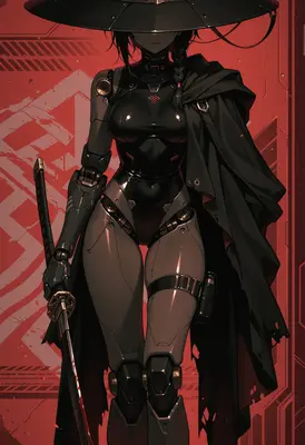 Cybernetic Ronin in Crimson Shadows