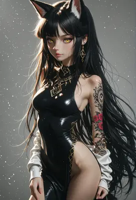 Elegant Cat Girl in Latex Attire