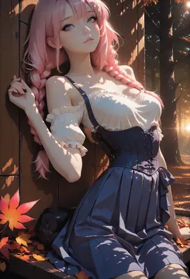 Pink Haired Girl in Autumn Forest