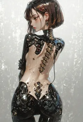 Cyborg Beauty with Exposed Mechanical Spine