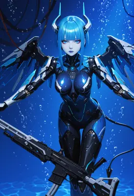 Submerged Cybernetic Warrior in Blue