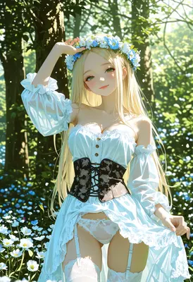 Blonde Maiden in a Floral Forest