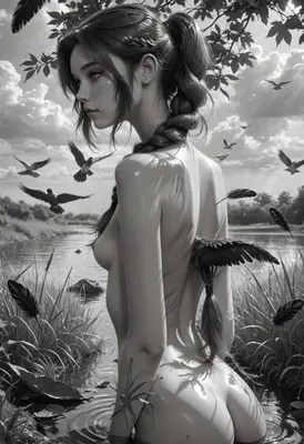 Ethereal Maiden Amidst The Ravens