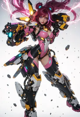 Cybernetic Pink Warrior with Dual Blasters